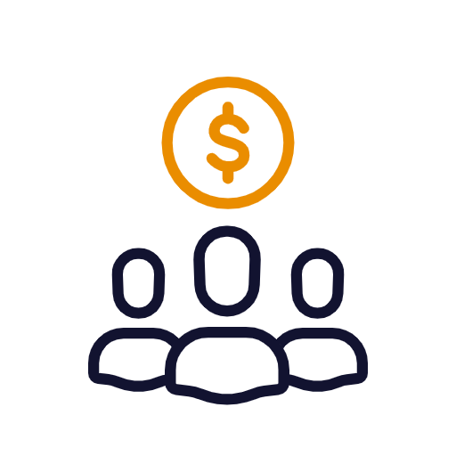 Icon: Personen mit Geldzeichen über Köpfen.