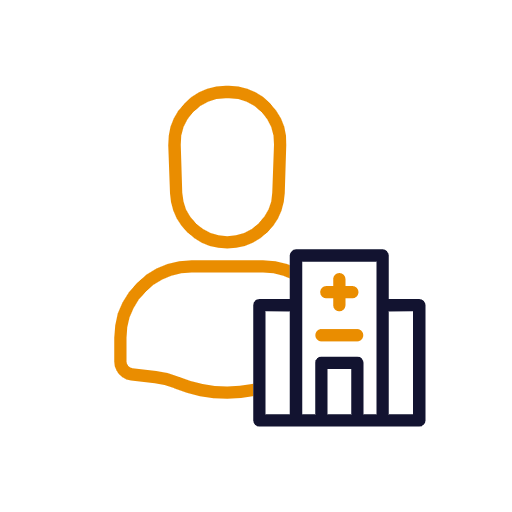 Icon: Person hinter Krankenhaus.