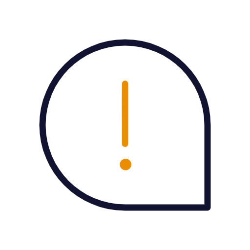 Icon: Sprechblase mit Ausrufezeichen.